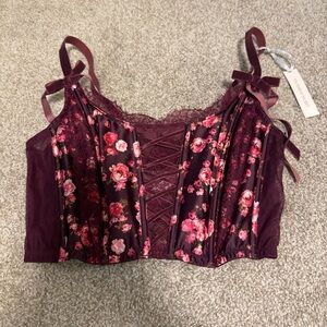 Victoria's Secret Burgundy Floral Lace-Up Top